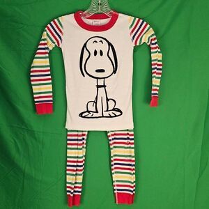 Hanna Andersson Boys Girls Unisex Peanuts Snoopy Striped Long John Pajamas 110 5
